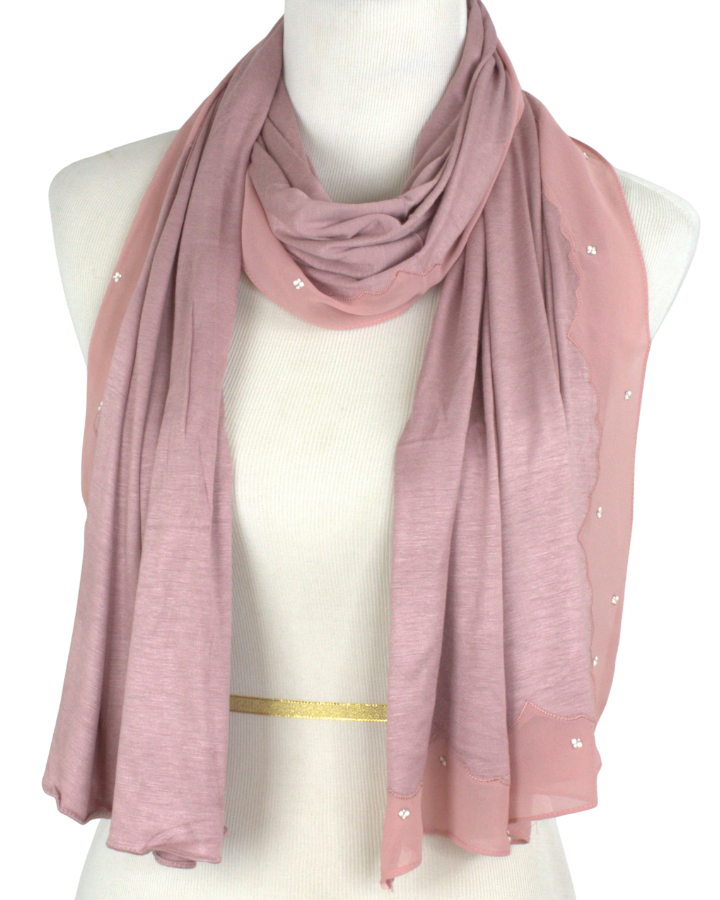 Kuwaiti Jersey Bordered Chiffon - Neutral Mauve - NEW