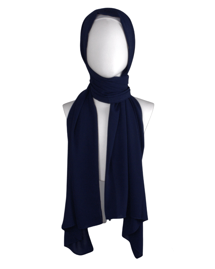 High-end chiffon Navy Blue hijab scarf | Maxi dark blue chiffon hijab | Lina Zibdeh