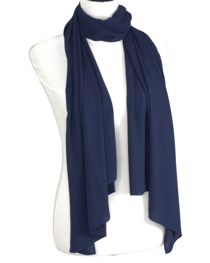 High-end chiffon Navy Blue hijab scarf | Maxi dark blue chiffon hijab | Lina Zibdeh