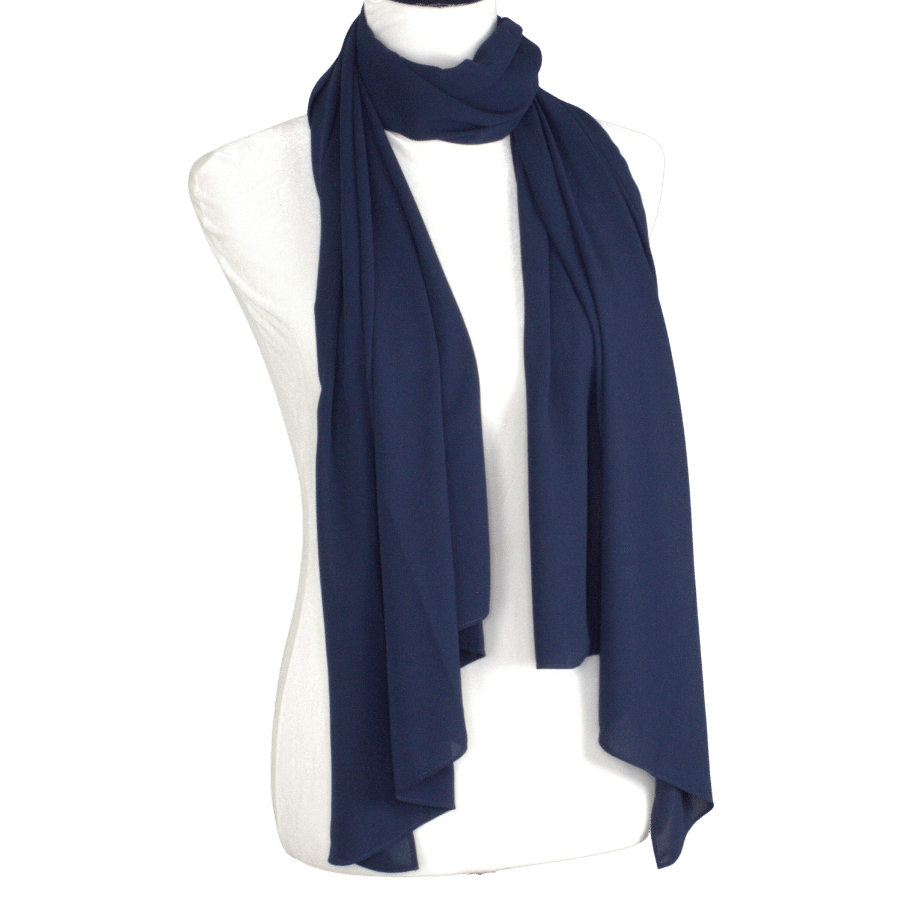 High-end chiffon Navy Blue hijab scarf | Maxi dark blue chiffon hijab | Lina Zibdeh