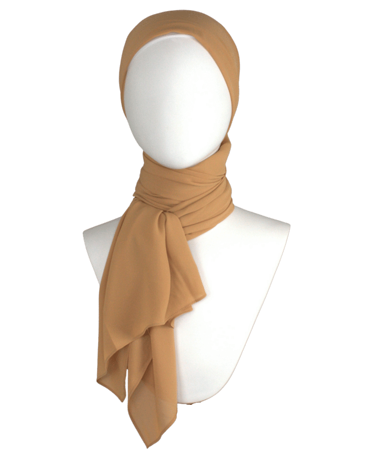 High-end Golden Tan chiffon hijab scarf | Maxi basic deep golden chiffon hijab | Lina Zibdeh
