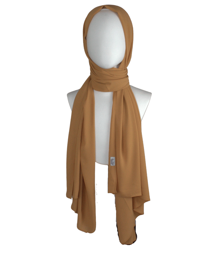 High-end Golden Tan chiffon hijab scarf | Maxi basic deep golden chiffon hijab | Lina Zibdeh