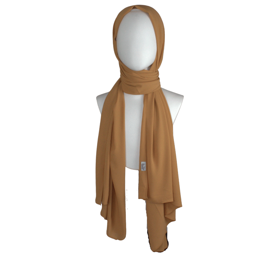 High-end Golden Tan chiffon hijab scarf | Maxi basic deep golden chiffon hijab | Lina Zibdeh