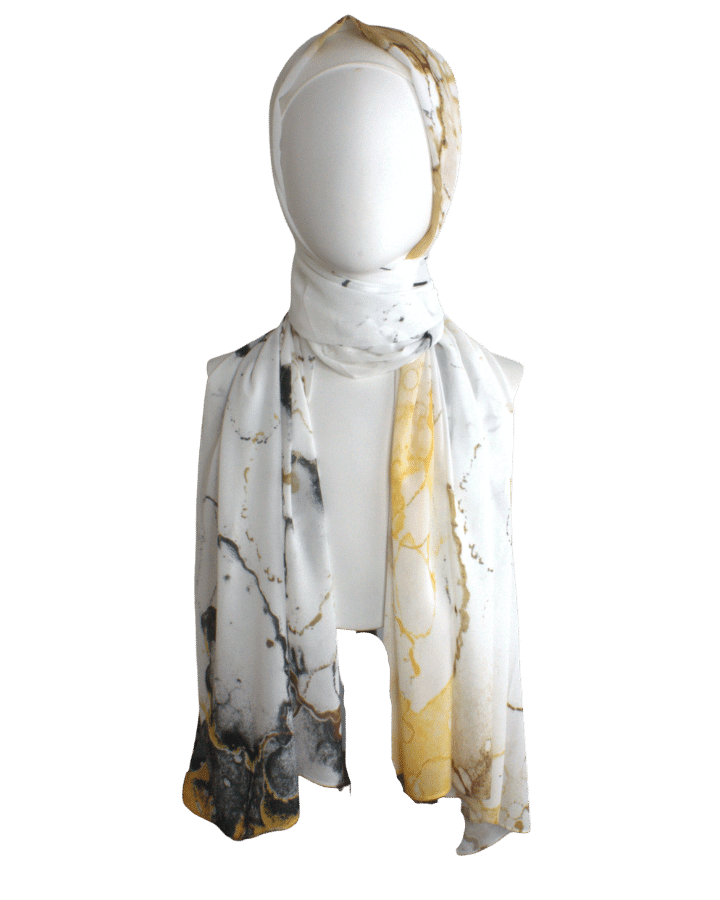 Fancy Marble Chiffon Hijab Scarf | Metallic Gold Silver Hijab | Lina Zibdeh