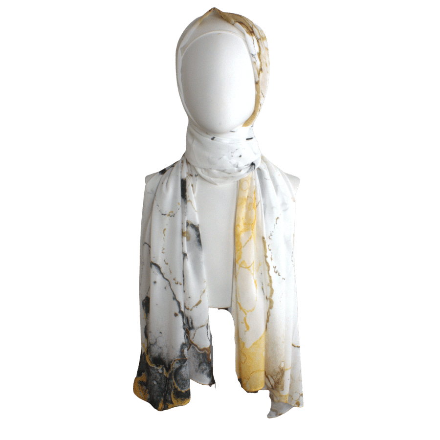 Fancy Marble Chiffon Hijab Scarf | Metallic Gold Silver Hijab | Lina Zibdeh