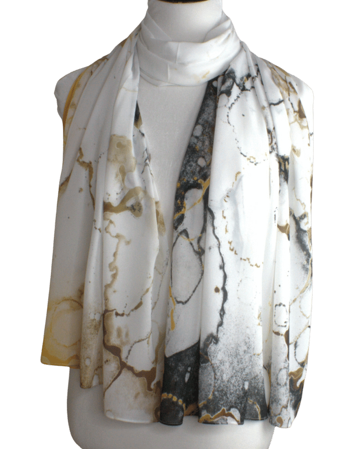 Fancy Marble Chiffon Hijab Scarf | Metallic Gold Silver Hijab | Lina Zibdeh
