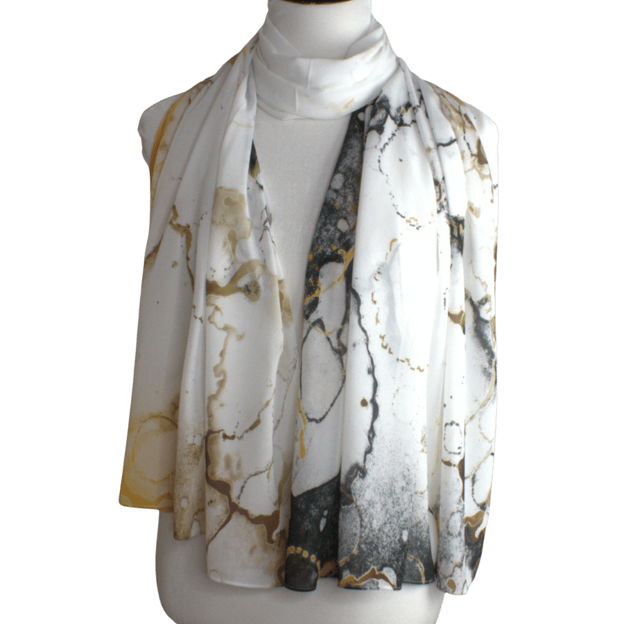 Fancy Marble Chiffon Hijab Scarf | Metallic Gold Silver Hijab | Lina Zibdeh
