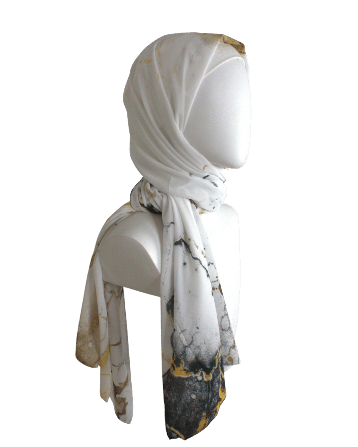 Fancy Marble Chiffon Hijab Scarf | Metallic Gold Silver Hijab | Lina Zibdeh