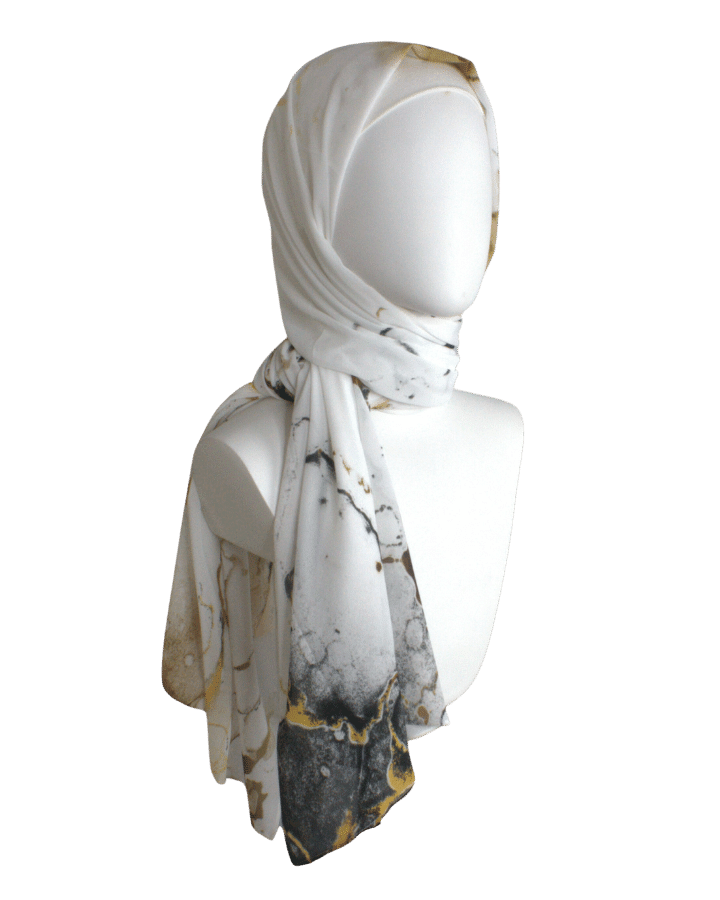 High-end Marble Chiffon Hijab Scarf | Metallic Gold Silver Hijab | Lina Zibdeh