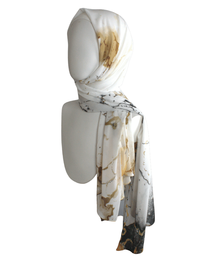High-end Marble Chiffon Hijab Scarf | Metallic Gold Silver Hijab | Lina Zibdeh