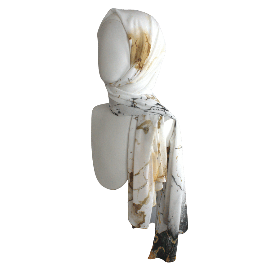 High-end Marble Chiffon Hijab Scarf | Metallic Gold Silver Hijab | Lina Zibdeh