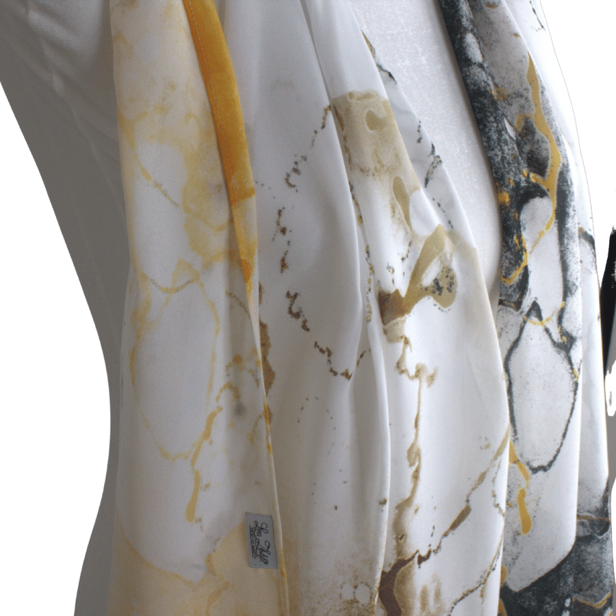 High-end Marble Chiffon Hijab Scarf | Metallic Gold Silver Hijab | Lina Zibdeh
