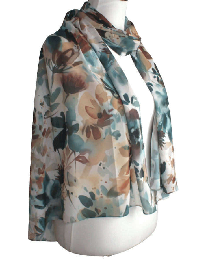 Luxury floral hijab scarf chiffon | Army Green and brown hijab | Lina Zibdeh