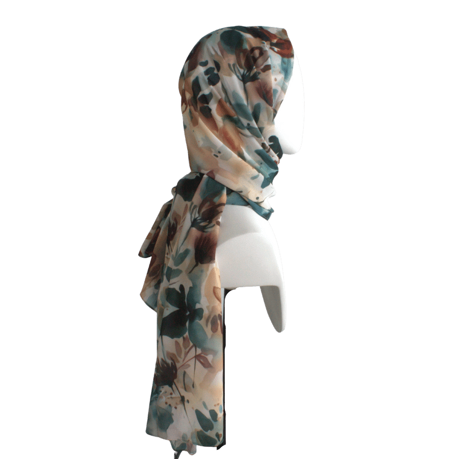 Luxury floral hijab scarf chiffon | fall printed hijab maxi size | Lina Zibdeh