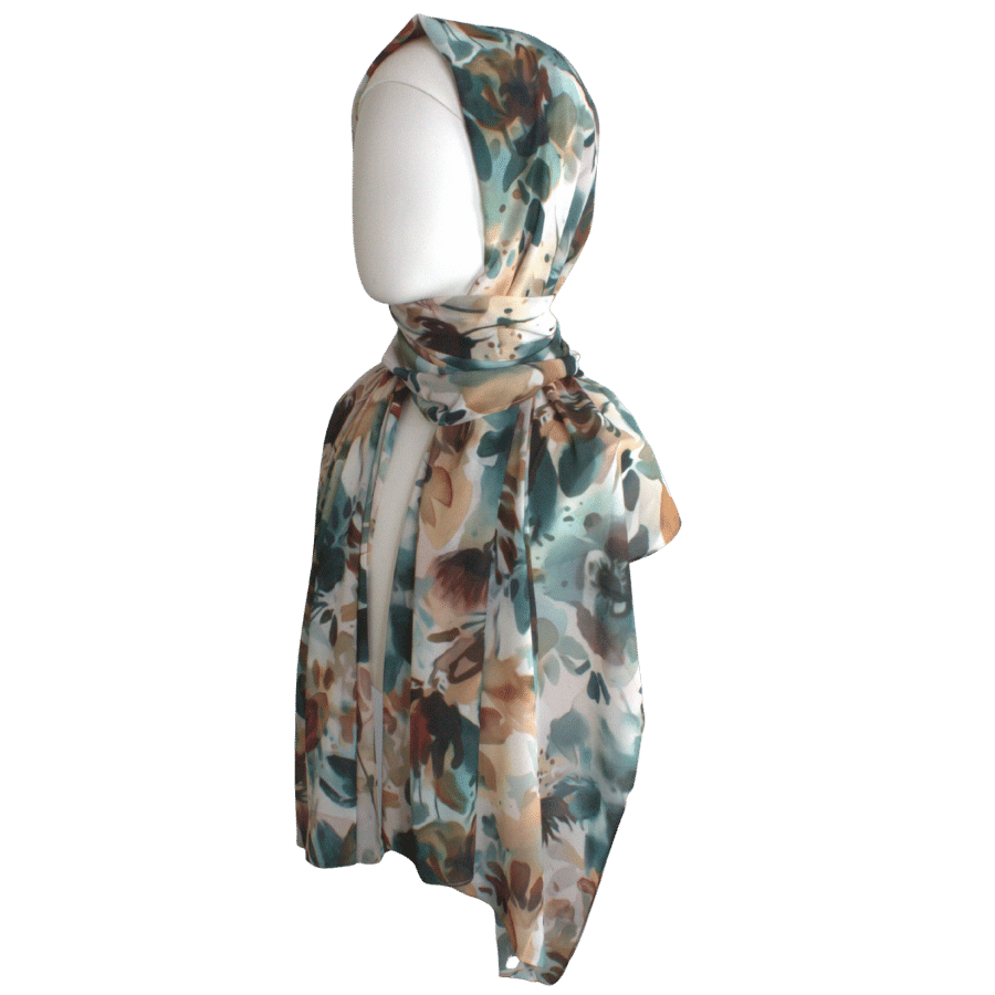 Luxury floral hijab scarf chiffon | fall printed hijab maxi size | Lina Zibdeh