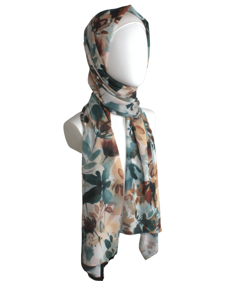 High-end floral hijab scarf chiffon | fall printed hijab maxi size | Lina Zibdeh