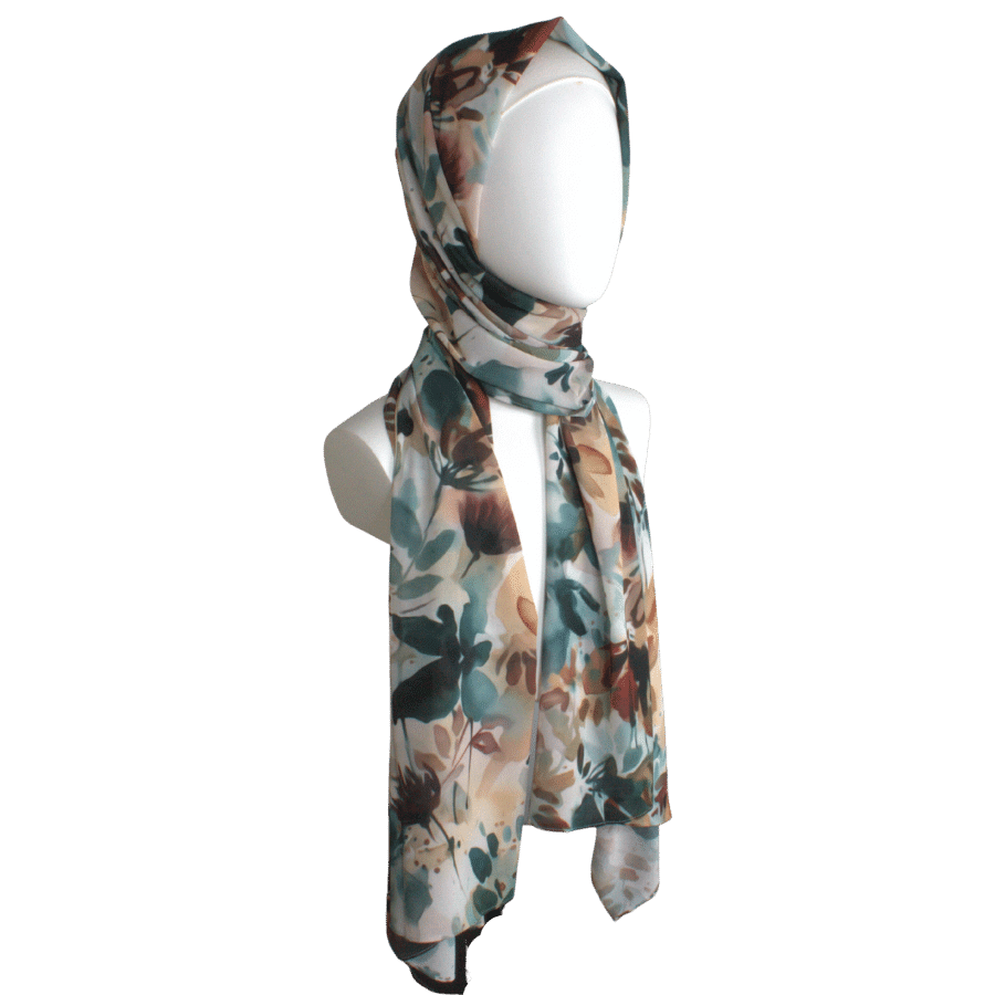 High-end floral hijab scarf chiffon | fall printed hijab maxi size | Lina Zibdeh