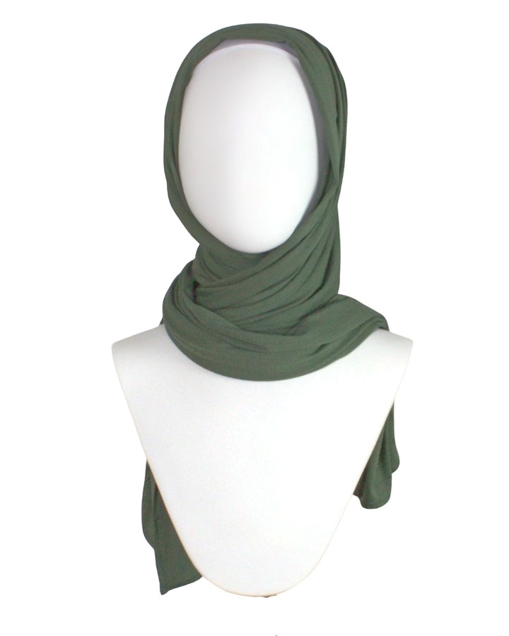 Bamboo Jersey Hijab Olive Green  - Maxi size