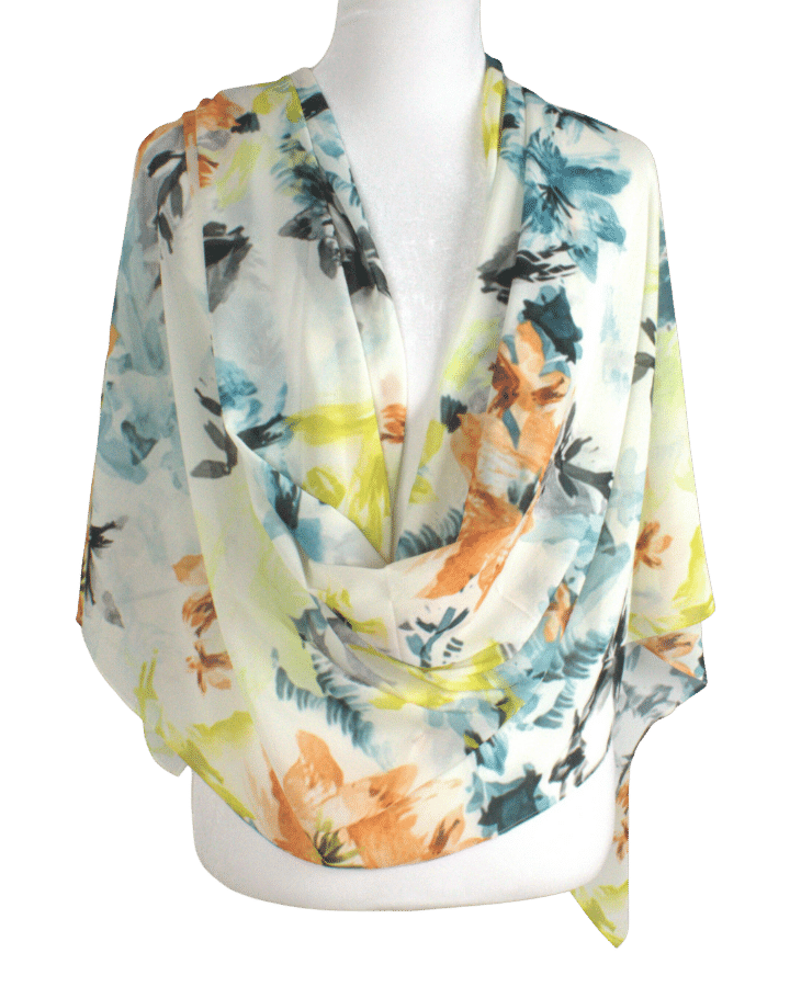 Floral Chiffon Hijab | Teal Orange printed hijab  | Lina Zibdeh