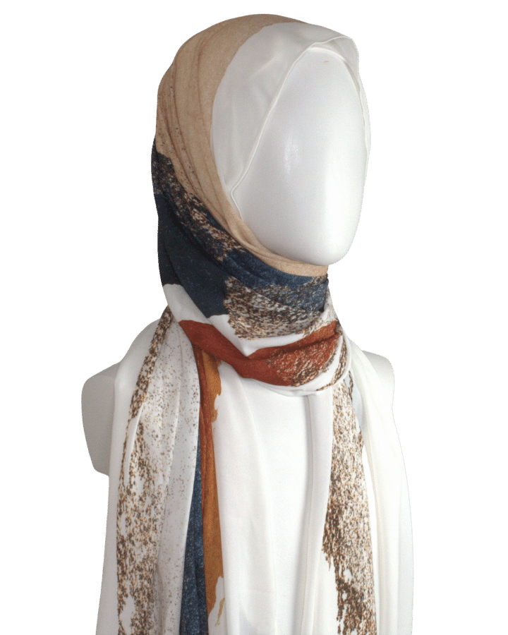 Fancy printed hijab scarf for work and everyday needs. Premium Soft Crepe Chiffon Hijab | Lina Zibdeh