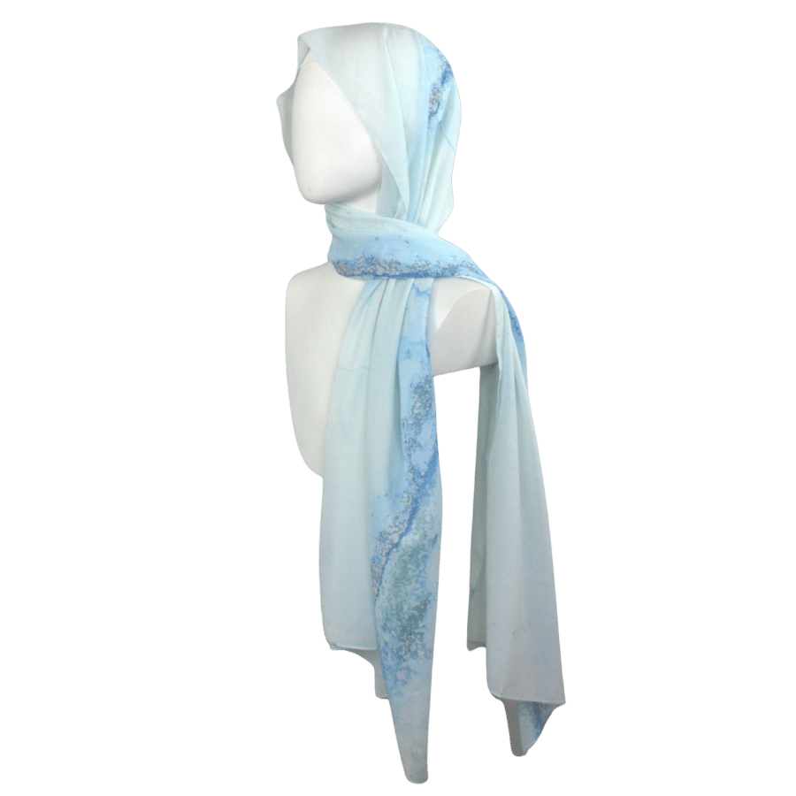 An elegant blue hijab for the summer, lightweight, airy and maxi size | Lina Zibdeh