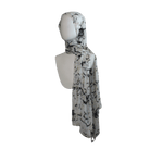 Printed bamboo modal hijab scarf, black floral print on a soft white background and bronze stripes. Ideal for work and hot weather | Lina Zibdeh