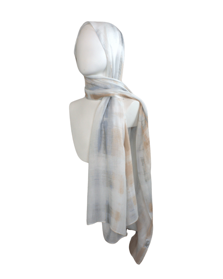 Lightweight bamboo modal hijab scarf with delicate mocha and denim blue stripes | ideal for everyday and warm climates | Lina Zibdeh