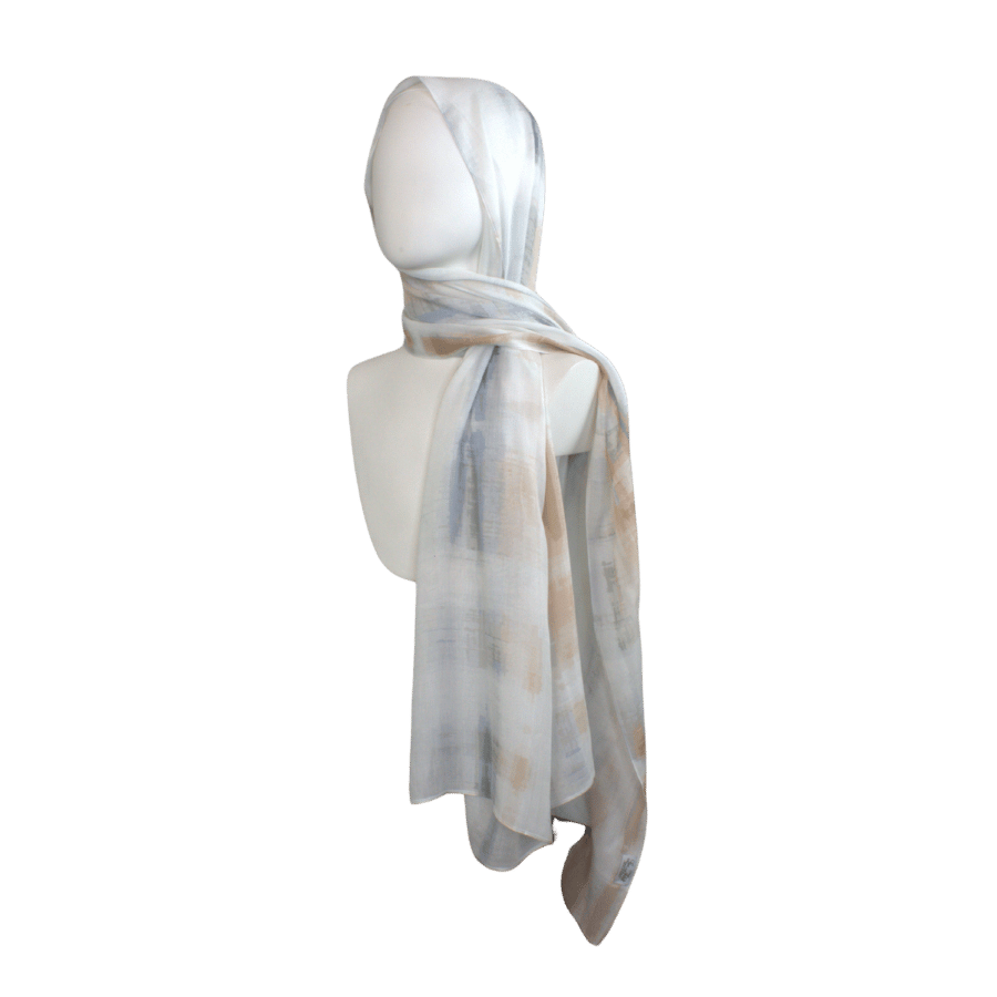 Lightweight bamboo modal hijab scarf with delicate mocha and denim blue stripes | ideal for everyday and warm climates | Lina Zibdeh