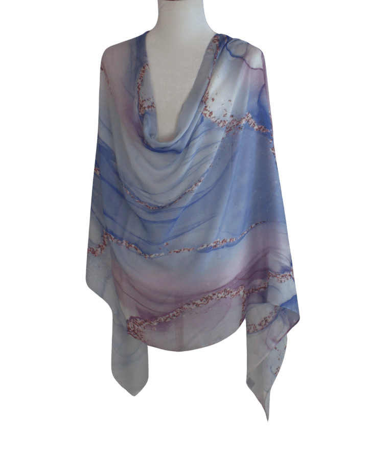 Non-slip breathable bamboo modal hijab in artistic blue hues. Premium quality printed bamboo modal hijab scarf for elegant muslim women | Lina Zibdeh