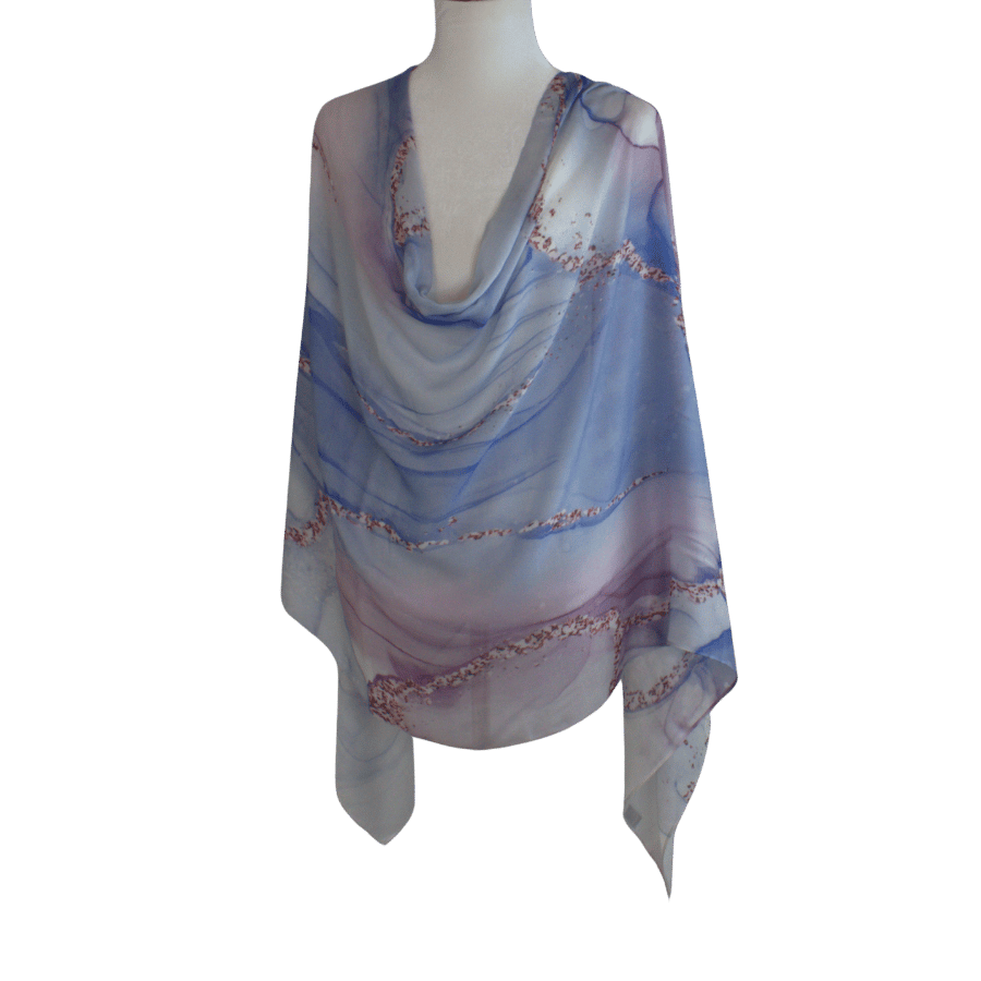 Non-slip breathable bamboo modal hijab in artistic blue hues. Premium quality printed bamboo modal hijab scarf for elegant muslim women | Lina Zibdeh