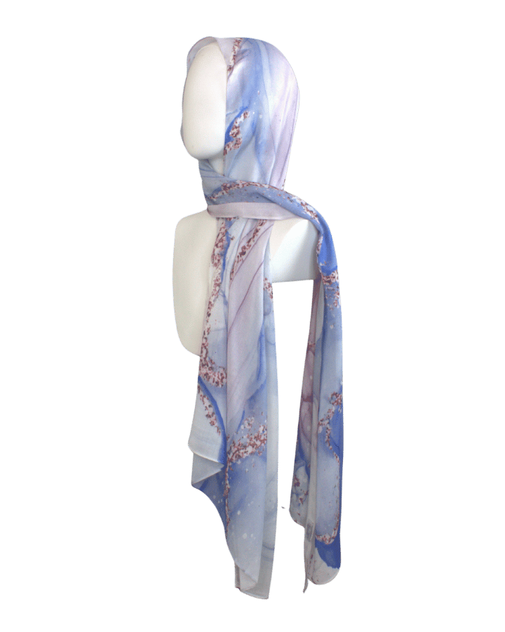Twilight Brush designer bamboo modal hijab with blue-violet wavy print | Lina Zibdeh