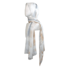 Premium Lightweight bamboo modal hijab with airbrushed mocha and blue print laid on white background | Lina Zibdeh