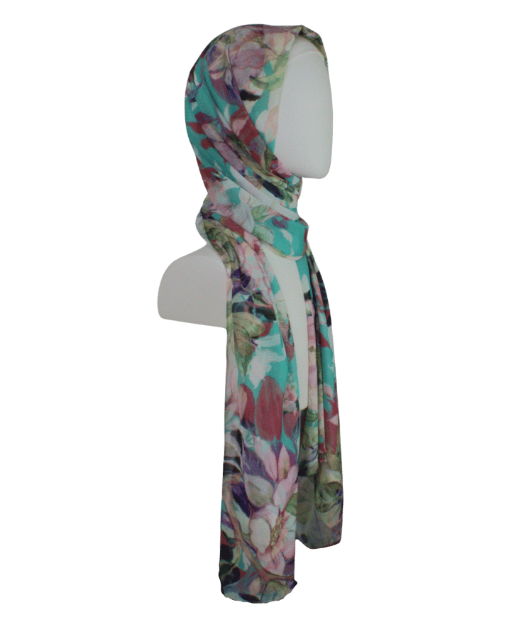 A designer floral hijab scarf of premium chiffon quality ideal for work and everyday and for the fall season | Lina Zibdeh