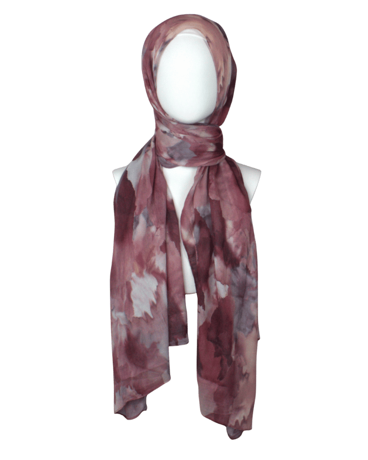 A maroon red watercolor printed bamboo modal hijab headscarf, non-slip and lightweight ideal for everyday, work and chic outings | Lina Zibdeh