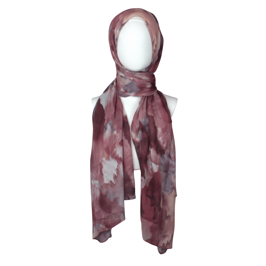 A maroon red watercolor printed bamboo modal hijab headscarf, non-slip and lightweight ideal for everyday, work and chic outings | Lina Zibdeh