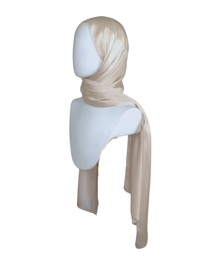 Shop this luxurious satin crinkle hijab in champagne pearl and discover how it will become a staple for your formal occasions | Lina Zibdeh
