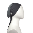 Side view of our adjustable, breathable, and non-slip premium tie-back mesh hijab under scarf in dark grey | Lina Zibdeh