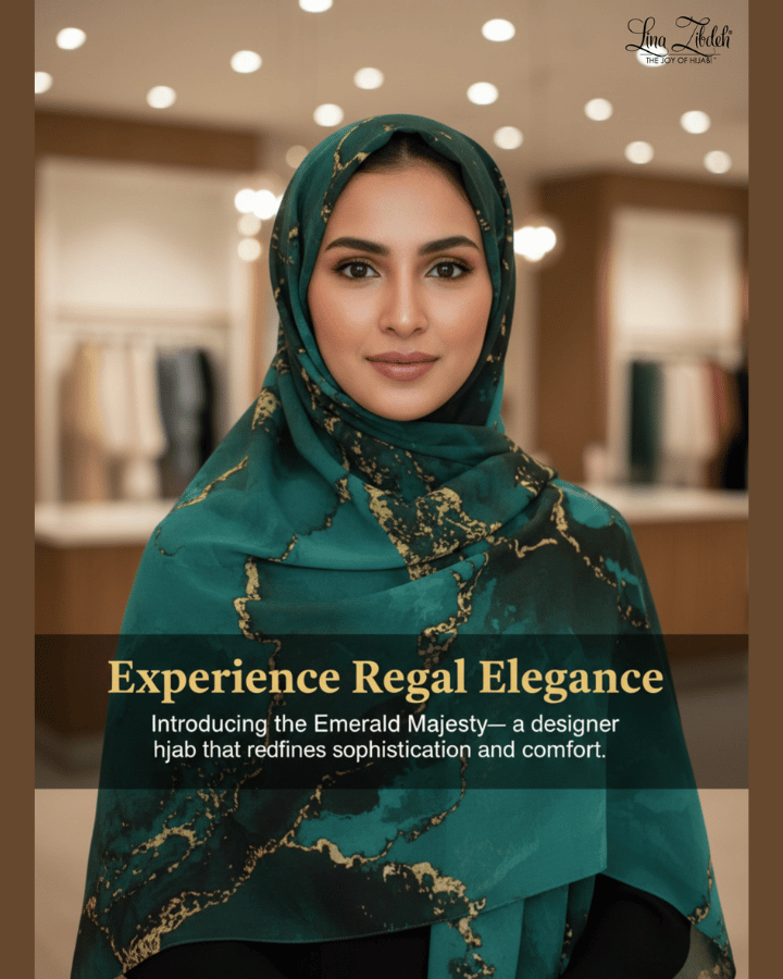Model wearing Emerald Majesty chiffon hijab styled for modest fashion and everyday elegance