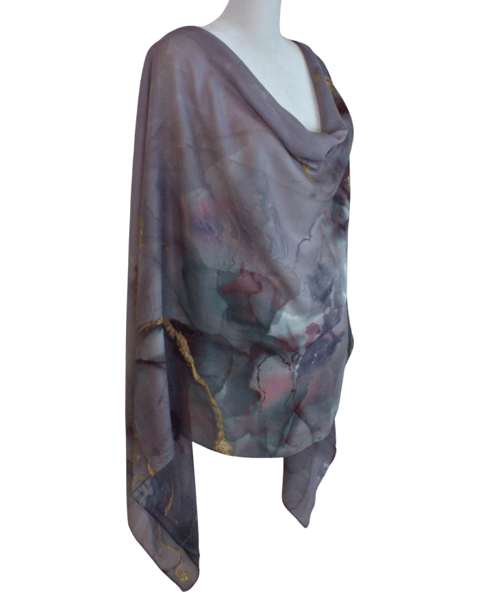 Designer bamboo modal hijab in purple mauve and gold, lightweight and breathable, ideal for hot flashes and everyday elegance | Lina Zibdeh