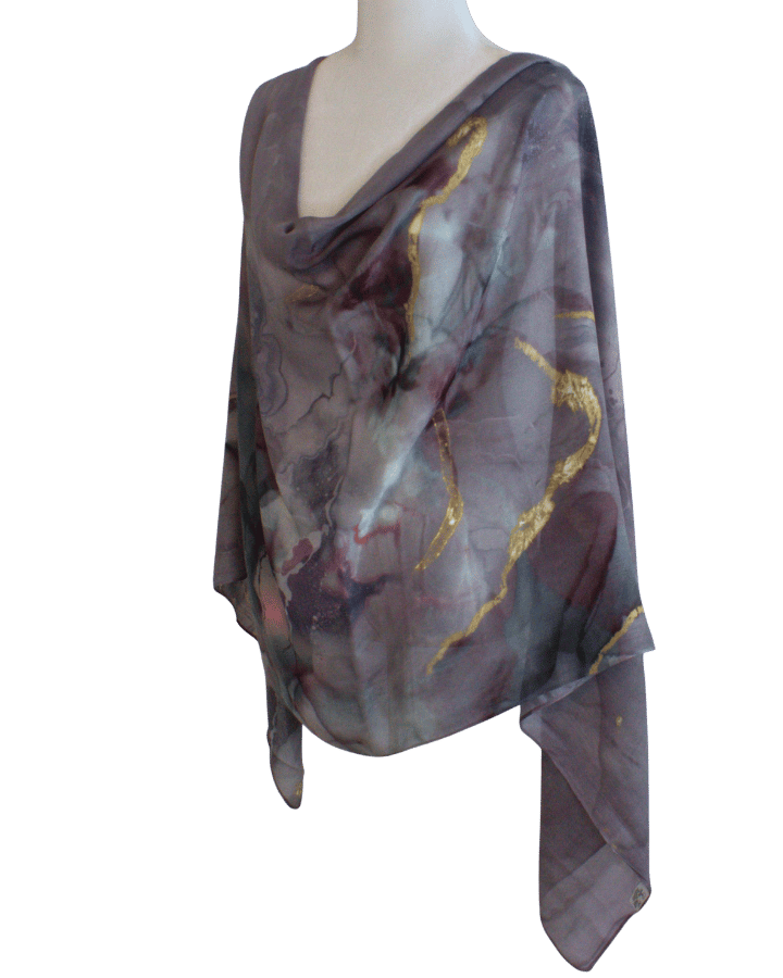 watercolor printed purple and gold bamboo modal hijab for elegant women, comfortable in hot weather, suitable for daily wear or as a gift | Lina Zibdeh