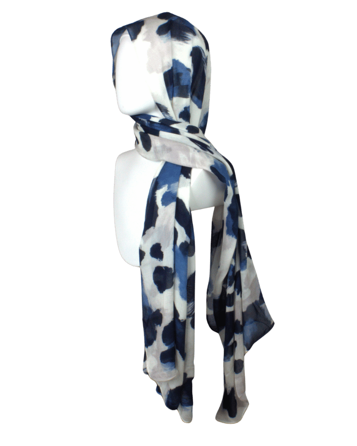 Everyday bamboo modal hijab – blue, black, and neutral leopard print ideal for women who value quality and high end modest syle | Lina Zibdeh