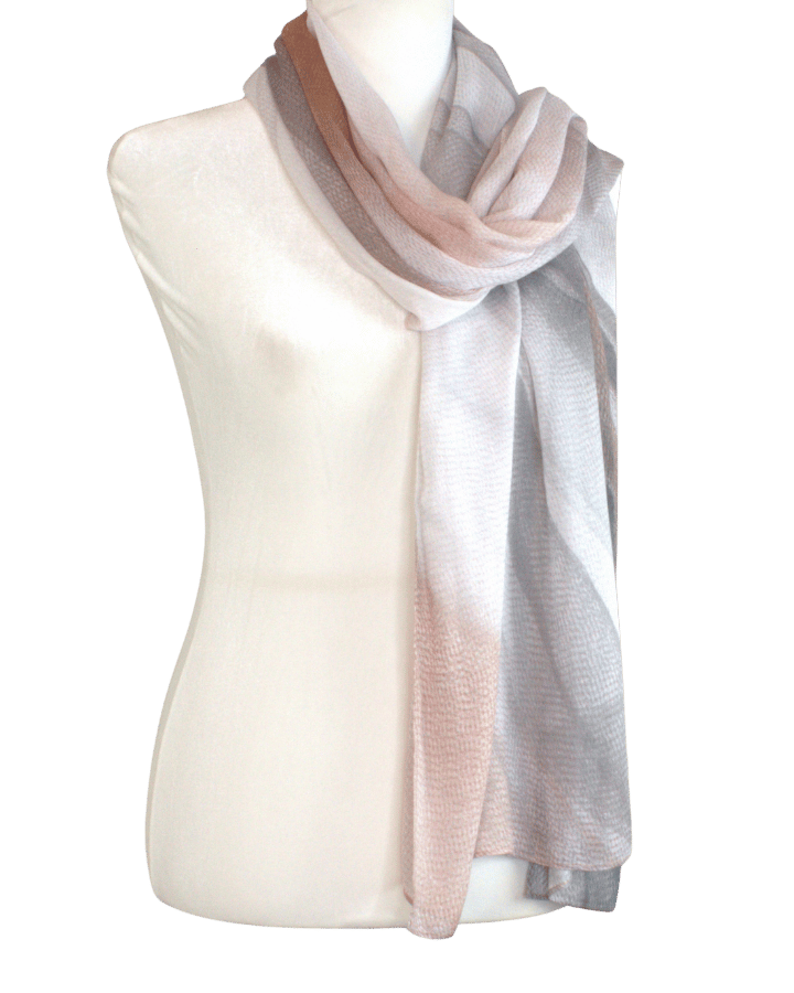 Front view Luxury neutral grey beige printed bamboo modal hijab scarf made from 100% bamboo, lightweight, non slip hijab for everyday | Lina Zibdeh