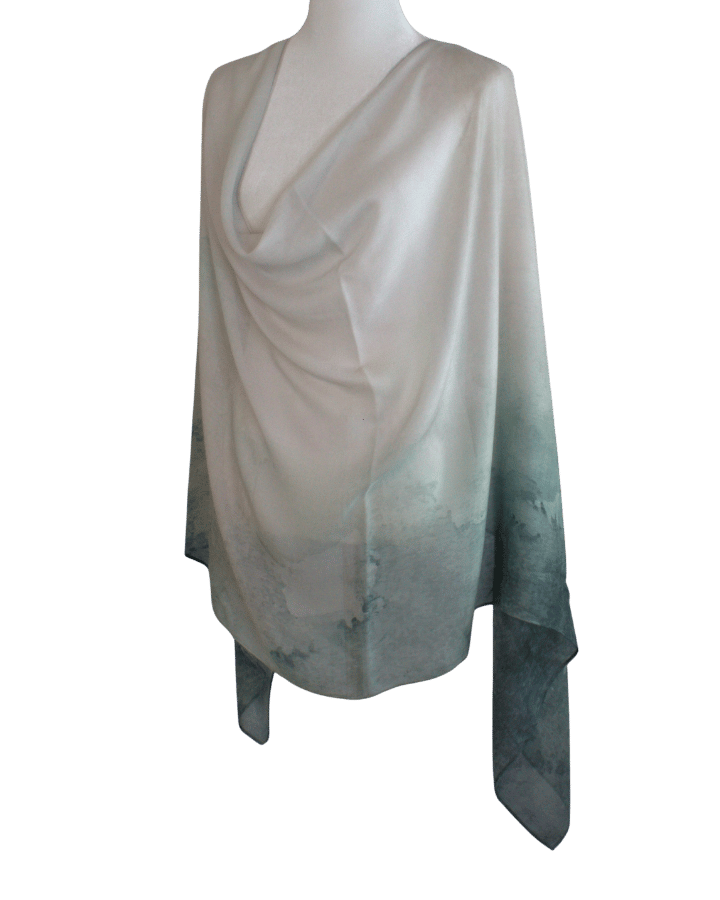 Watercolor ombre printed bamboo modal hijab in beige and teal. Ideal for busy women, non-slip, breathable, lightweight | Lina Zibdeh
