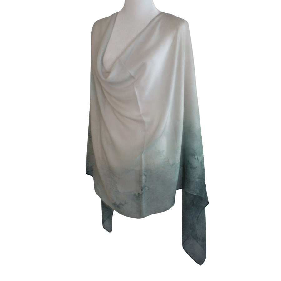 Watercolor ombre printed bamboo modal hijab in beige and teal. Ideal for busy women, non-slip, breathable, lightweight | Lina Zibdeh