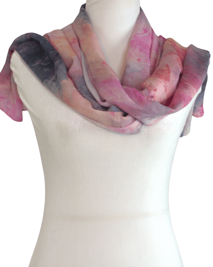 unique watercolor airbrushed floral bamboo modal hijab scarf in pink, blush and blue grey. Ideal for everyday and warm climates | Lina Zibdeh