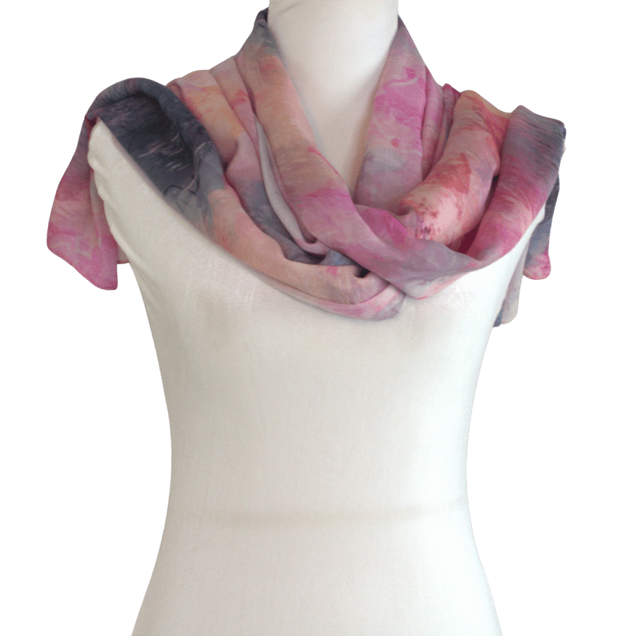 unique watercolor airbrushed floral bamboo modal hijab scarf in pink, blush and blue grey. Ideal for everyday and warm climates | Lina Zibdeh