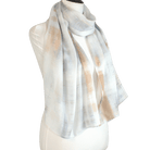 premium quality printed hijab in bamboo modal with calming tones of mocha, blue, and white | Airy non-slip hijab for the summer and work | Lina Zibdeh