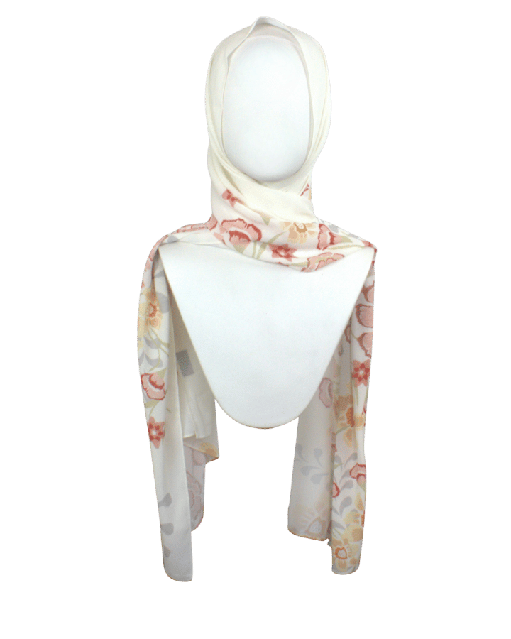 Floriva double-sided luxury chiffon hijab in ivory and blush floral – lightweight and elegant for everyday wear | Lina Zibdeh