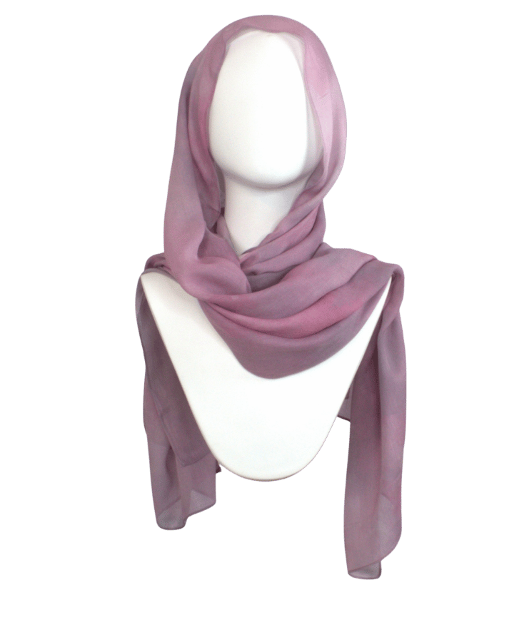 Premium breathable bamboo modal hijab in artistic dusty mauve and dusty pink. Watercolor bamboo modal hijab for the hot weather | Lina Zibdeh