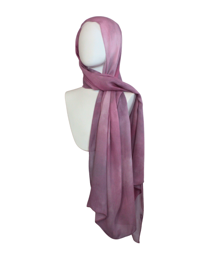 Non-slip breathable bamboo modal hijab in artistic dusty mauve and dusty pink. Watercolor bamboo modal hijab for the hot weather | Lina Zibdeh